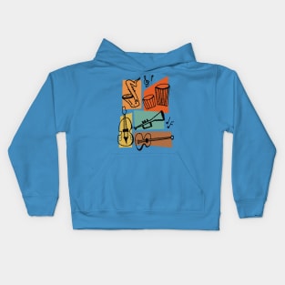 Mid Century inspired Musical Instruments Kids Hoodie